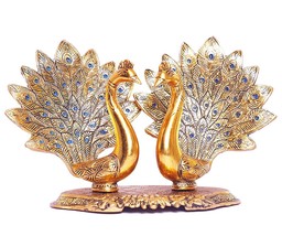 Metal Double Lovers Peacock Statue, Showpiece Figurine- Standard, Gold Colour - £35.59 GBP