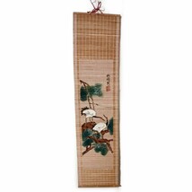 Bamboo Scroll Painted Bird Floral Flowers Wall Hanging Vintage 32x8&quot; China - $10.86