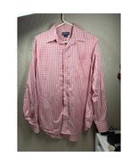 Lands&#39; End Mens Long Sleeve Dress Shirt White Red Plaid Cotton Size 16-35 - $21.95