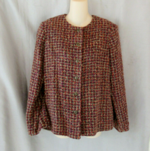 Alfred Dunner jacket blazer button up 10P  brown multi tweed  lined long... - $14.65