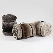Mon Chateau Luxury Luxe Faux Fur Throw, 60&quot;x70&quot; Reversible Brand New Gray/Tan/Br - £88.31 GBP