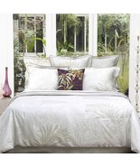 Yves Delorme Palmea Sage Queen Flat Sheet Palm Leaves Reversible Jacquar... - $147.25