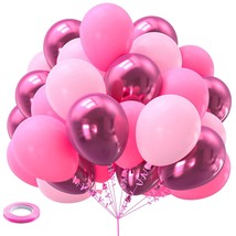 Pink Balloons 60Pcs Metallic Hot Pink 12Inch Pink Latex Balloons Light Pastel Pi - £12.77 GBP