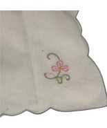 Set of 4 Vintage Scalloped Linen Napkins Embroidered Pink Dainty Small F... - $18.21