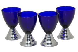 Harry Laylon Chase Blue Moon Cobalt Glass &amp; Chrome Art Deco Cordial Glasses - $49.99