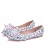 Crystle Cinderella Shoes Rhinestone Heels Sexy Woman Wedding Dress Flats... - £84.25 GBP