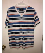 Pacific Polo Club Striped V Neck T Shirt Men&#39;s Size Medium - $4.94