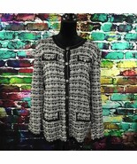 Preston &amp; York-Women M-Button Up Cardigan Sweater-Rayon LG Black Ribbed - $194.82 MXN
