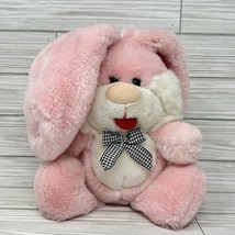 Prestige Toy Pink Bunny Rabbit Plush 1985 Floppy Ear 12 Inch Check Bow Easter - £23.54 GBP