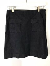 Loft Pencil Skirt Dark Wash Denim Grain Silky Fabric Stretch Cotton Lined SZ 0 - £9.68 GBP