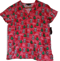 WEAR FOR CARE WOMEN&#39;S MEDIUM MEOWY CHRISTMAS BUTTERY SOFT SCRUB TOP NEW - £16.99 GBP