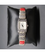 Vtg Geneva Watch Stainless Steel Red Cabachon Accent Southwest Style Ban... - $1,383.28 MXN