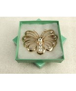 Gold Tone Tone Brooch Pin, Art Deco, Open Wing Butterfly, Rhinestones, #... - £11.48 GBP
