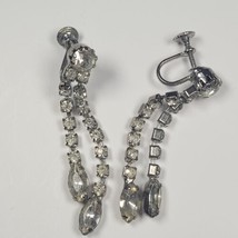 Vintage Screw Back Dangle Earrings 2&quot; Rhinestones Costume Jewelry  - £8.88 GBP