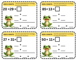 ADDITION 2-DIGIT  Set#2 - no Regrouping - 36 Cards - Laminated Activity - Froggy - £13.43 GBP