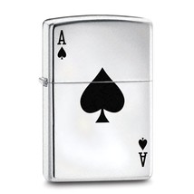 Lucky Ace of Spades High Polish Chrome Zippo Lighter - £27.28 GBP
