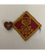 Boy Scouts Be Prepared Emblem Heart Pin Golden Brass &amp; Enamel &amp; Cubs Sco... - £9.24 GBP