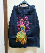 Blue Denim Skirt With Peacock Embroidery Size M - L (32&quot; Waist) - £33.63 GBP