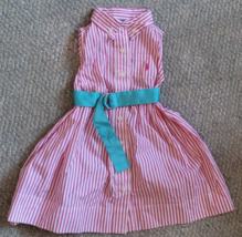 NWT Girls Ralph Lauren 2/2T Button-Up Dress Pink White Pin Stripped Belt... - £26.99 GBP