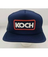 Vintage 80s KOCH Navy Blue White Red Adjustable Trucker Hat  - $22.44