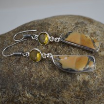 925 Argent Sterling Jasper Citrine Pierre Précieuse Fait à la Main Boucles Elle - £27.02 GBP