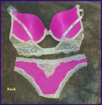 NWT Hers By Herman Push-Up Bra &amp; Bikini/Hipster Set Pink w/ White Lace,36B/Large - £8.99 GBP