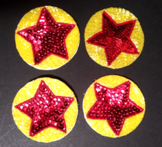 Red Star in Yellow Disc Applique Sequins Beads Clothing Decoration Sew On Patch - $9.99