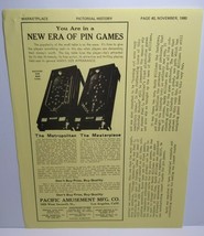 The Metropolitan / Masterpiece Pinball Marketplace Magazine Game AD 1980 Pacific - £17.44 GBP