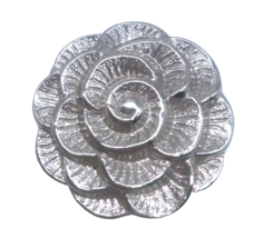 Vtg Jeri Lou Metal Scarf Clip Silver Tone Flower Floral Rose Bud 3D Raised - £11.18 GBP