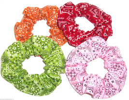 Bandana Hair Scrunchies by Sherry Ponytail Holder Lime Orange Red Pink L... - £23.91 GBP