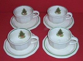 4 Pfaltzgraff CHRISTMAS HERITAGE Flat Cups &amp; Saucers - £17.30 GBP