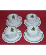 4 Pfaltzgraff CHRISTMAS HERITAGE Flat Cups &amp; Saucers - £17.58 GBP