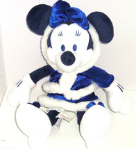 Disney Store Minnie Mouse Plush Winter White Christmas Blue Velvet Dress - £39.29 GBP