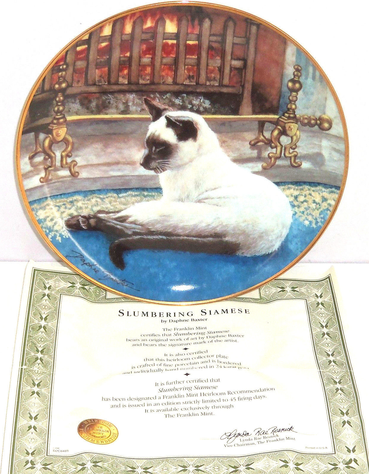 Siamese Cat Collector Plate Slumbering Kitty Daphne Baxter Franklin Mint Retired - $49.95