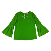 MICHAEL KORS Women&#39;s S Green Bell Sleeve Peasant Blouse Top Grommet &amp; La... - $24.19
