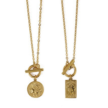 18k Gold Medallion Interlock Charm Necklace - circle, rectangle, T-bar - $38.18