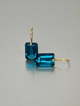 14k Blue Tourmaline Earrings, Rectangle Earring, October Birthstone Earring - £36.62 GBP