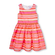 Girls Sleeveless Neon Multi-Striped Organza Dress Size 14 NWT - £26.37 GBP