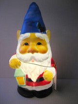 Holiday Time Garden Gnome 11&quot; Light Up Tabletop Blue Hat Blow Mold - £12.82 GBP