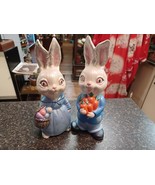 Yozie Mold Bunny Rabbit Figurines Lot 2 Vtg 1970s Ceramic Boy &amp; Girl Eas... - $455.40 MXN