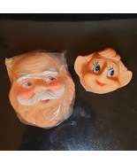 Vtg Santa Claus Elf Rubber Face Lot 2 Heads Doll Making Christmas Knee H... - $16.30