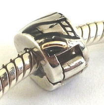 Authentic Chamilia Silver &amp;14K Gold Lines Freedom Lock Clip Bead Charm MC-14 NEW - £33.38 GBP