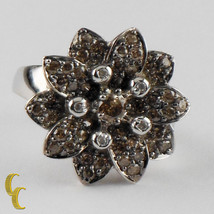 14K White Gold Chocolate / white Diamond Flower Ring Size 7 TDW = 1.22 ct Gift - £599.74 GBP