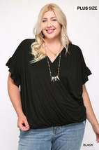 Plus Size Black V Neck Wrap Ruffle Sleeve Casual Loose Dolman Top Tunic ... - £19.98 GBP