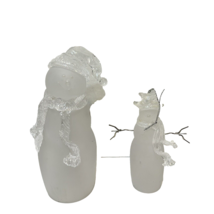Vintage Frosted Acrylic Snowmen Christmas Figures 8.75&quot; and 6&quot; Lot of 2 - £20.07 GBP