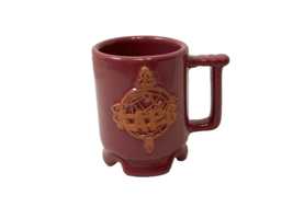 Vintage Frankoma Clay Pottery #C1 Red Coffee Cup Mug A.A.P.G. World Emblem - £6.79 GBP