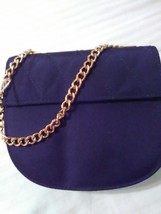 VINTAGE CHI CHI FRENCH DESIGNER STYLE NAVY FAILLE BAG QUILTED FLAP GOLDE... - $65.00