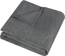 Phf 100% Cotton Muslin Blanket, Queen 90&quot; X 90&quot;, Yarn Dyed 3 Layers Ultra Soft - $64.98