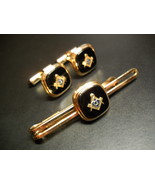 Krementz Vintage Masonic Cuff Links and Tie Bar Golden Color with Black Accents  - $24.99