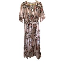 Keluummi Dress Womens 16 Pink Floral Print V Neck High Waisted Adjustabl... - $24.99